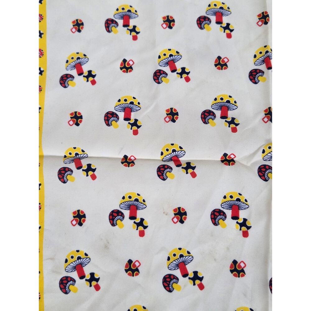 Vintage Leo Narducci Mushroom Print Scarf Bandana Yellow Cream Mod Designer 19in
